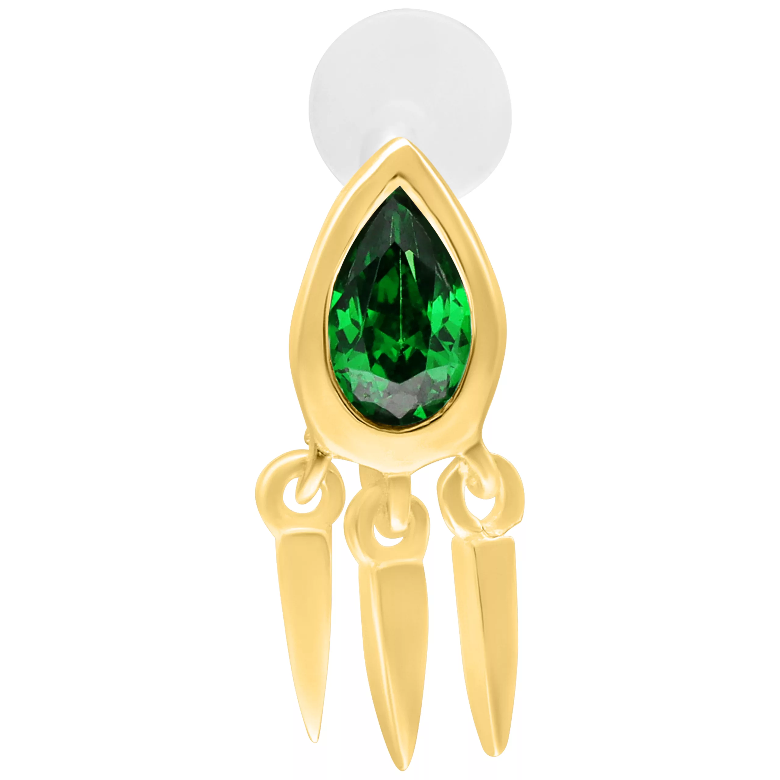 Labret in oro con smeraldo verde e Push Fit, lunghezza 5 mm