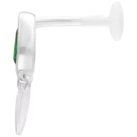 Labret Push Fit in argento con smeraldo verde, 5mm di lunghezza, vista laterale