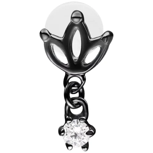 Labret nero con design a loto e pendente in zirconia, 5 mm
