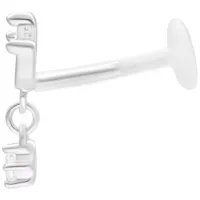 Labret argento con Push Fit, lungo 5 mm, su sfondo bianco