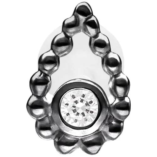 Labret nero con struttura a perla e cristallo su sfondo bianco