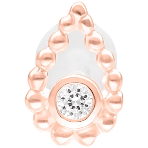 Labret in oro rosa con forma di perla e pietra scintillante su sfondo bianco