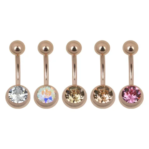 Bananabell per ombelico in oro rosa con cinque colori di cristalli su sfondo bianco