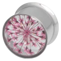 Silberner Plug aus Chirurgenstahl mit rosa Blumenmotiv, 12 mm