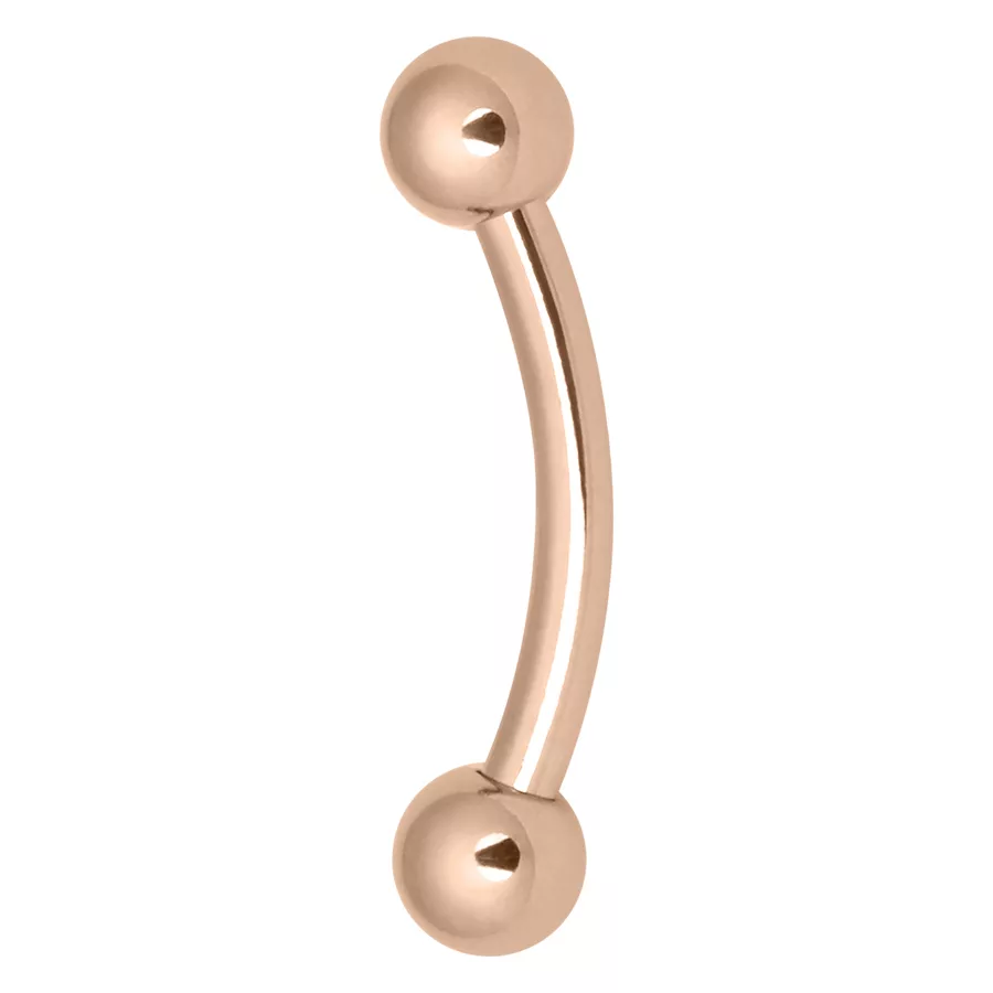 Micro Bananabell in oro rosa in acciaio chirurgico con due sfere, sfondo da studio