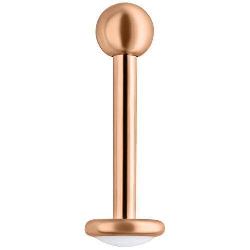 Labret in titanio oro rosa con filettatura esterna, lungo 7,0 mm, su sfondo bianco