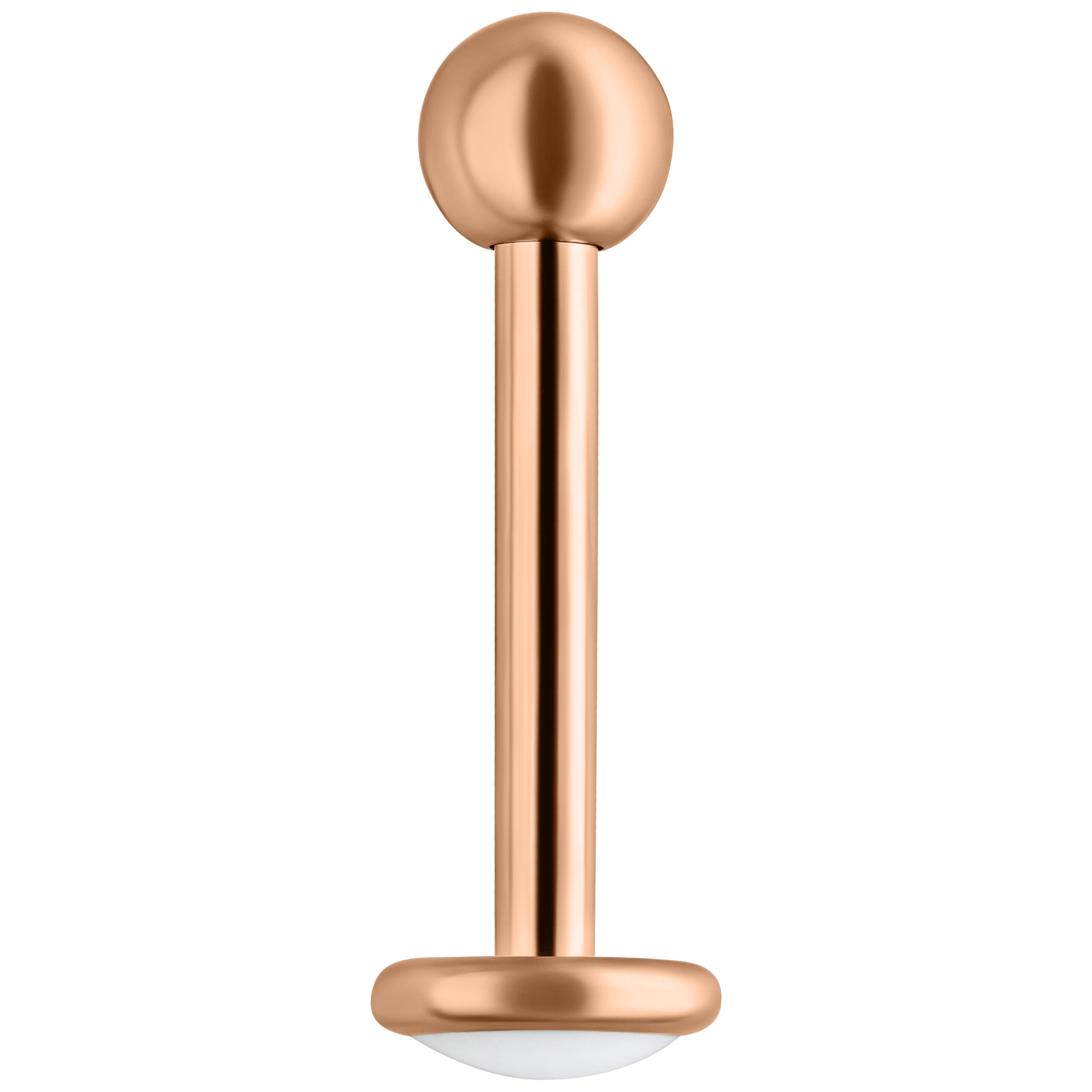 Labret in titanio oro rosa con filettatura esterna, lungo 7,0 mm, su sfondo bianco