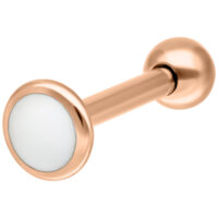 Labret in titanio oro rosa con filettatura esterna su sfondo bianco