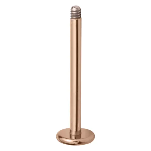 Labret in titanio rosé oro con filettatura esterna su sfondo bianco