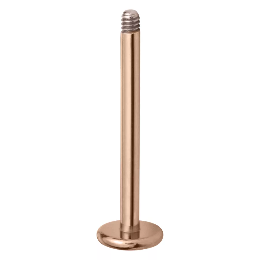 Labret in titanio rosé oro con filettatura esterna su sfondo bianco