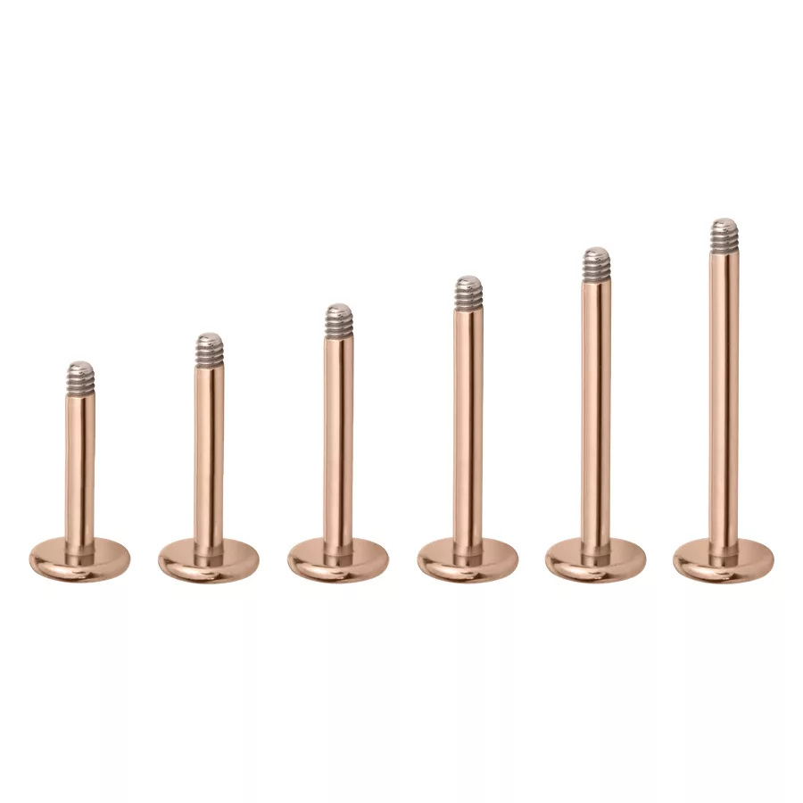 Sei micro labret in oro rosa in titanio su sfondo bianco
