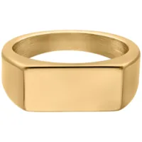 Anello rettangolare con sigillo d'oro in acciaio chirurgico su sfondo bianco
