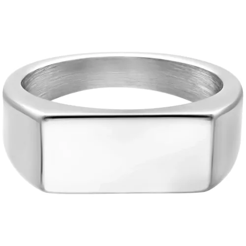 Anello sigillo in acciaio chirurgico 316L argento su sfondo bianco