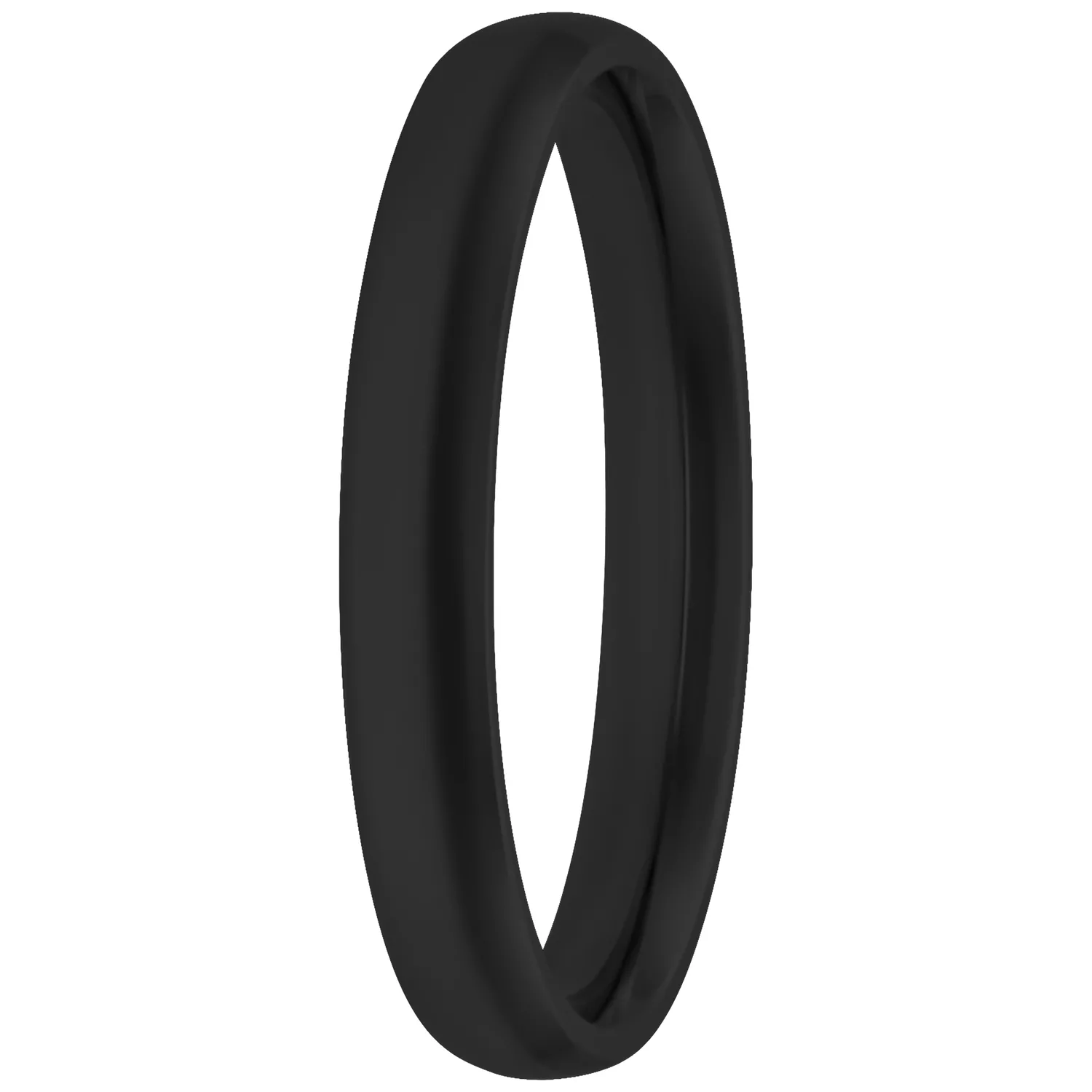 Anello nero in acciaio chirurgico, misura 17,0 mm, su sfondo bianco