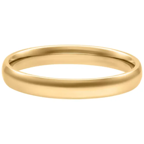 Semplice anello dorato in acciaio chirurgico, misura 17,0 mm, su sfondo bianco