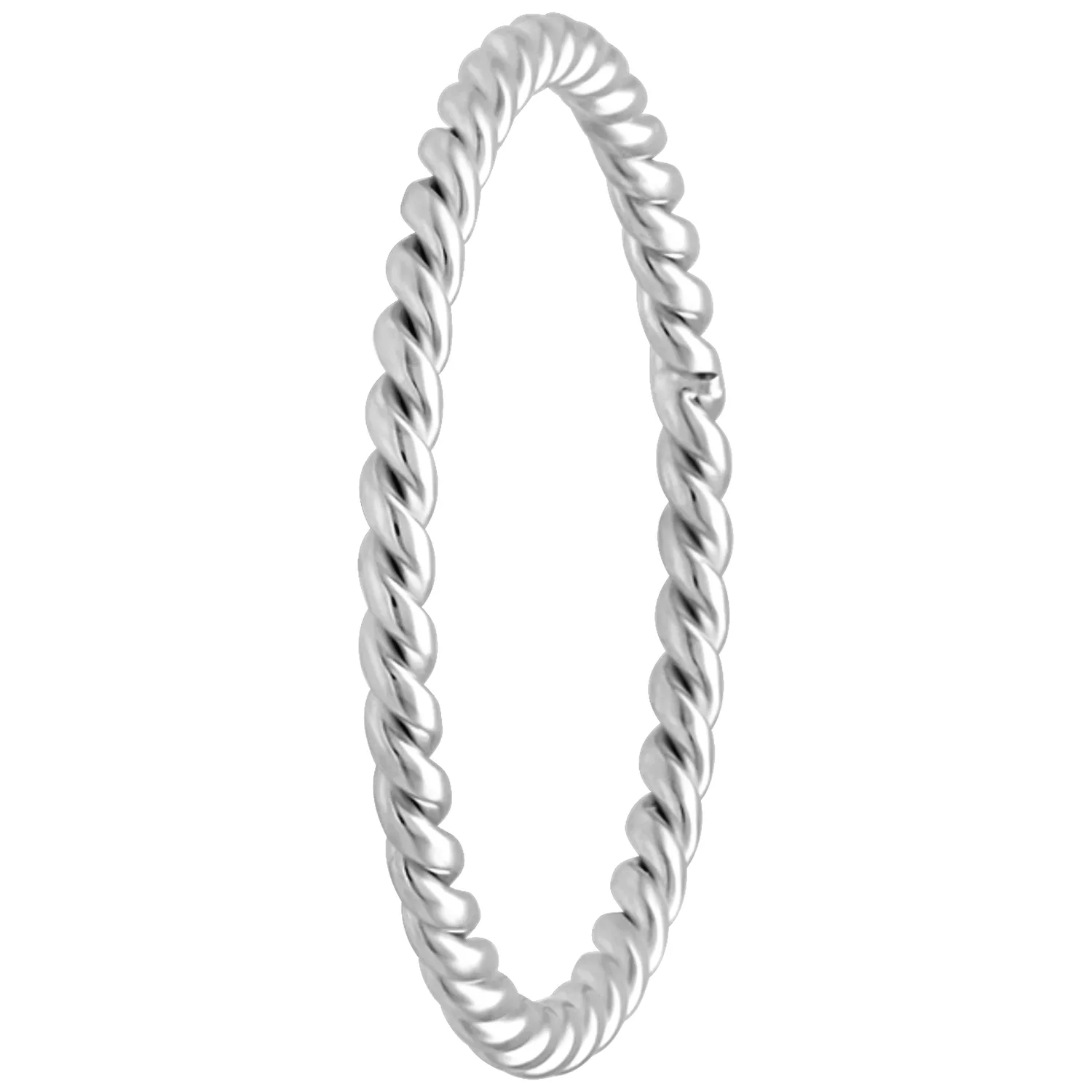 Elegante anello Twisted in argento in acciaio chirurgico 316L su sfondo bianco