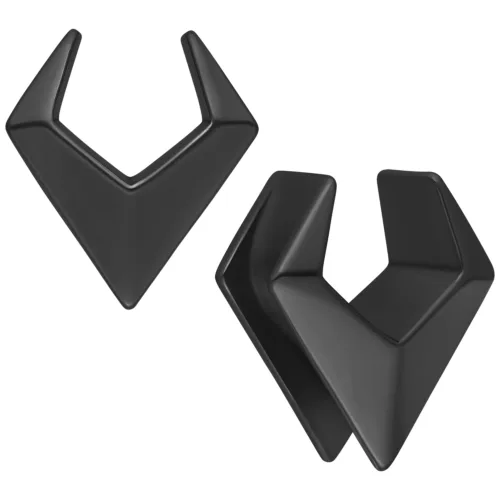 Ear Saddles Arrow nere in acciaio chirurgico, misura 6,0 mm, su sfondo bianco