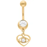 Banana Bar per ombelico in oro con pendente di cristallo chiaro su sfondo bianco