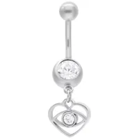 Banana bar in argento con cristallo e ciondolo a cuore su sfondo bianco