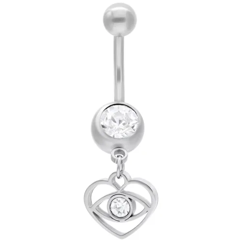 Banana bar in argento con cristallo e ciondolo a cuore su sfondo bianco