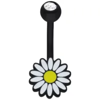 Bananabell nero con ciondolo a margherita e cristallo chiaro su sfondo bianco