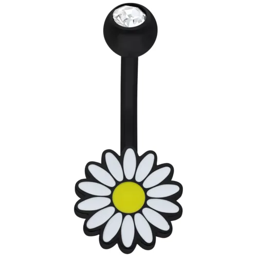 Bananabell nero con ciondolo a margherita e cristallo chiaro su sfondo bianco