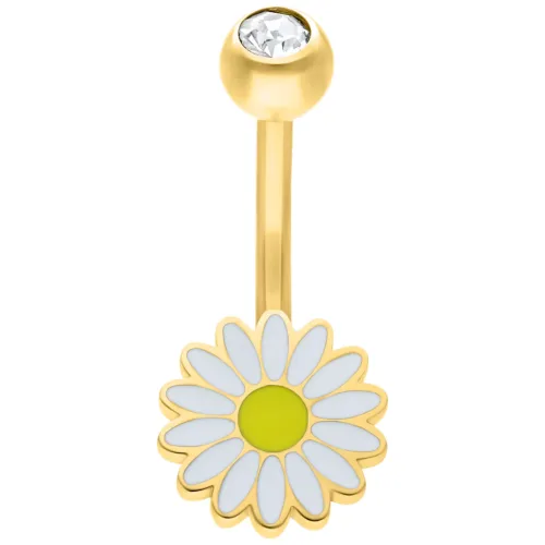 Bananabell dorato con design a margherita e cristallo, su sfondo bianco