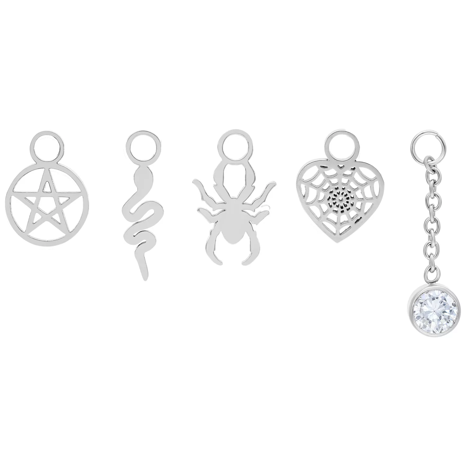 Set di ciondoli per ombelico in argento: Pentagramma, Serpente, Ragno, Cuore con rete, Cristallo