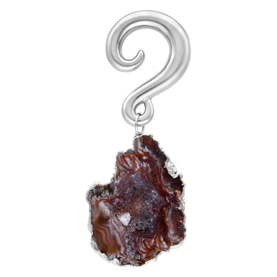 Orecchino in Indian Agate con gancio in metallo argentato su sfondo bianco