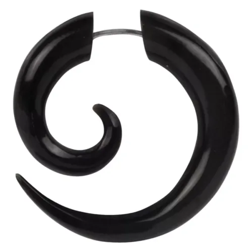 Orecchino a spirale nero in corno, spessore 1,6 mm, su sfondo bianco
