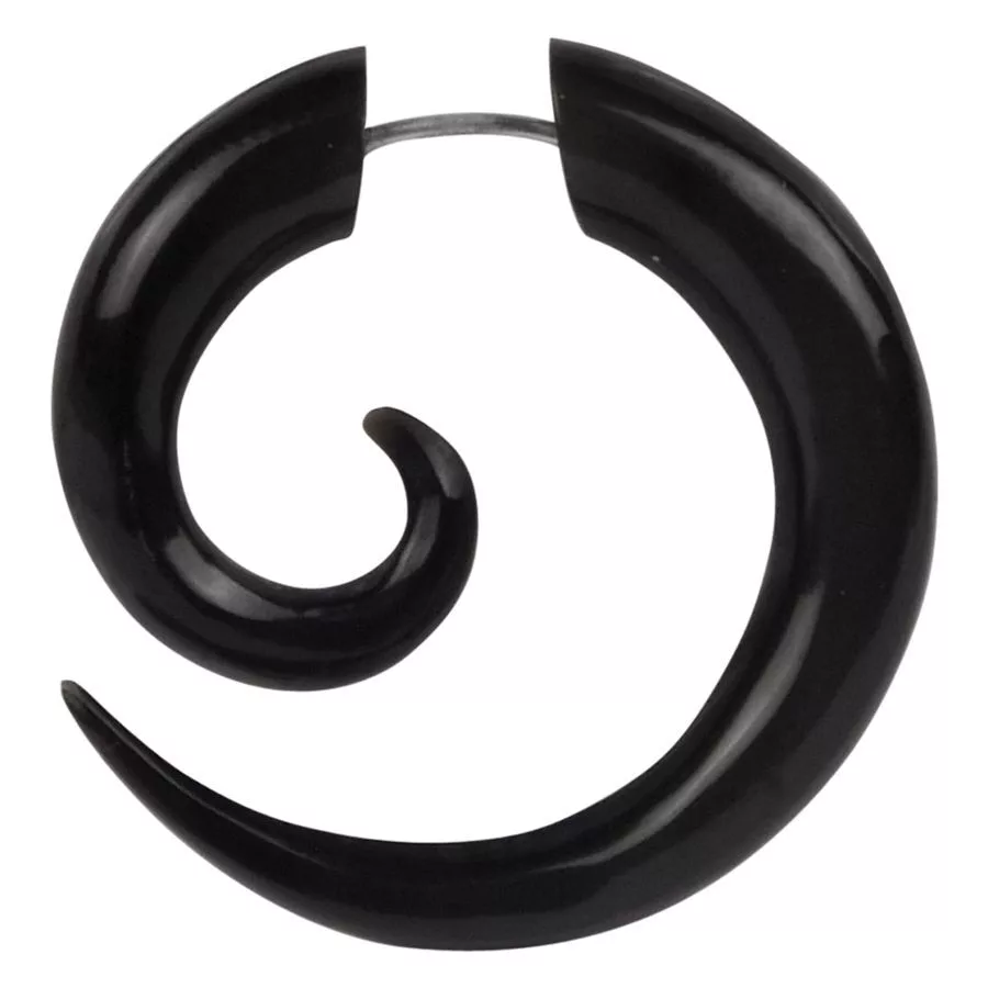Orecchino a spirale nero in corno, spessore 1,6 mm, su sfondo bianco