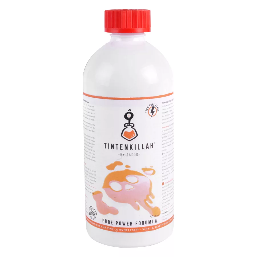 TADOO Tintenkillah per accessori per tatuaggi 500ml Bottiglia bianca con tappo rosso, etichetta TADOO, contenuto 500ml