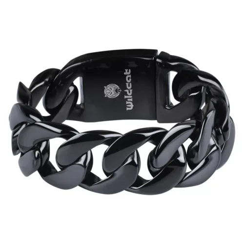 Braccialetto intrecciato nero in acciaio chirurgico, lunghezza 190 mm, su sfondo bianco