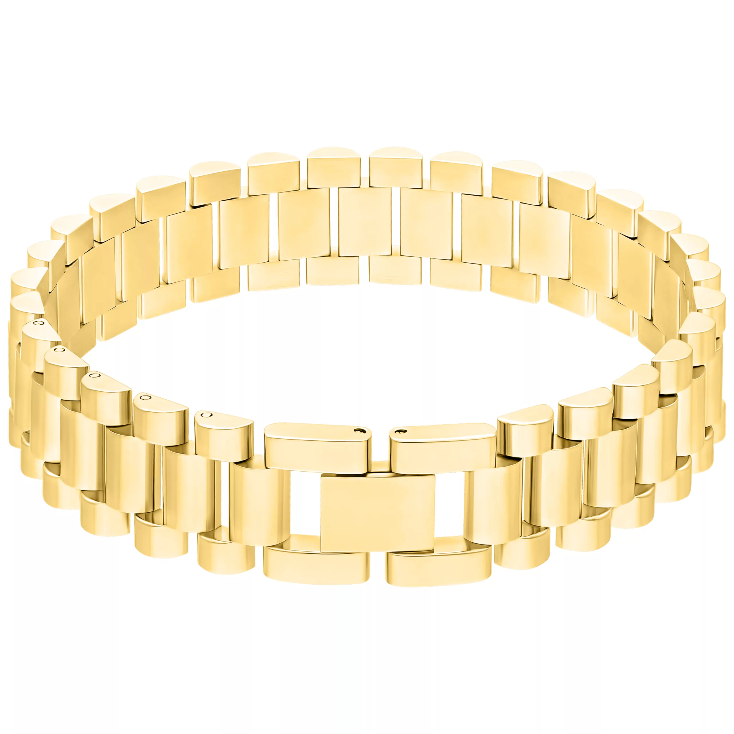 Bracciale dorato in acciaio chirurgico 316L su sfondo bianco