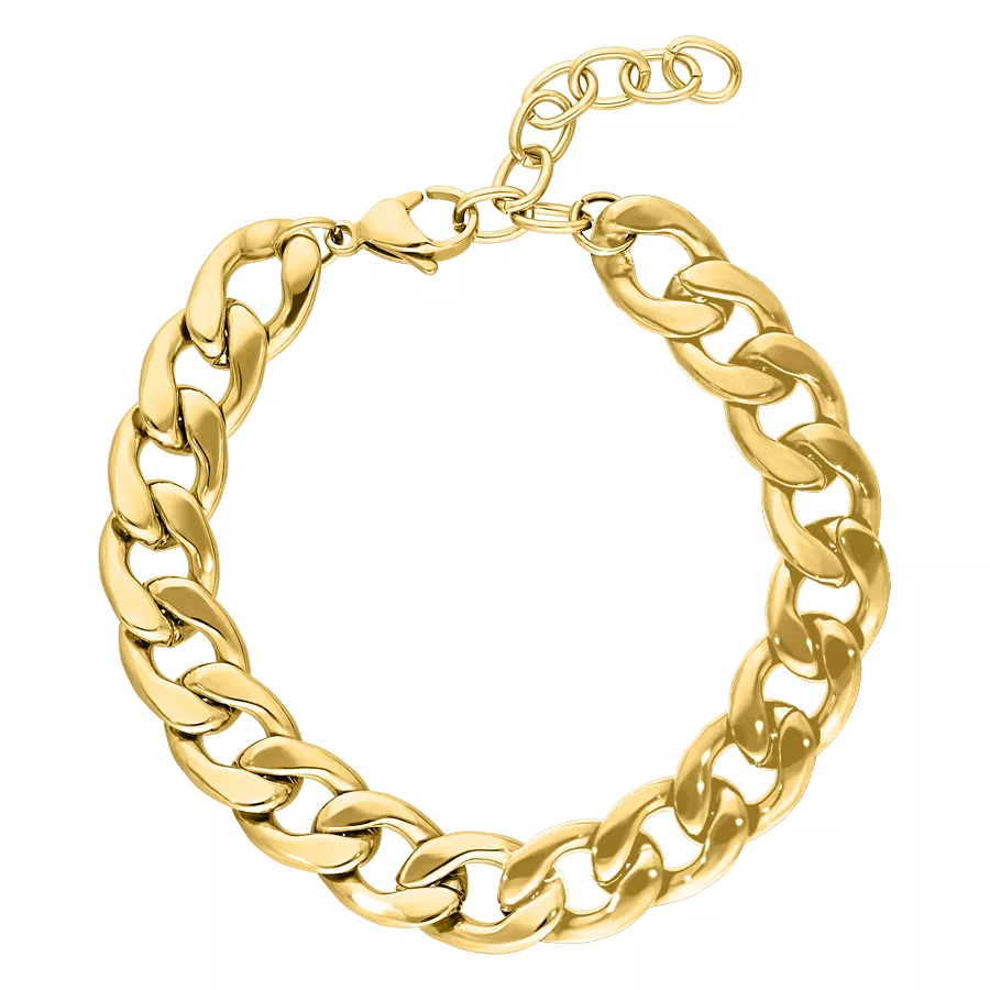 Bracciale Chunky dorato in acciaio chirurgico su sfondo bianco