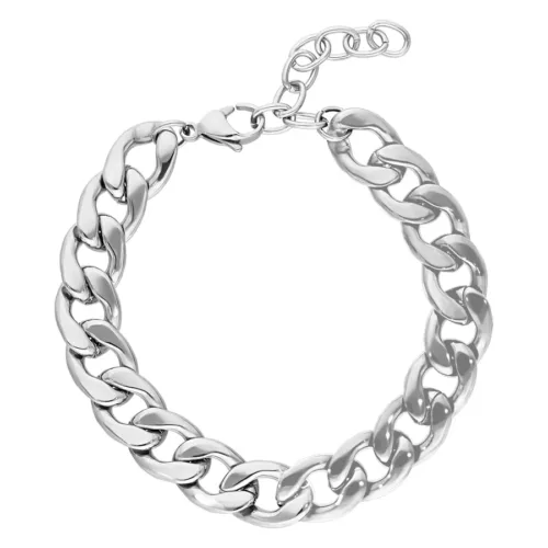 Chunky bracciale in acciaio chirurgico argento su sfondo bianco