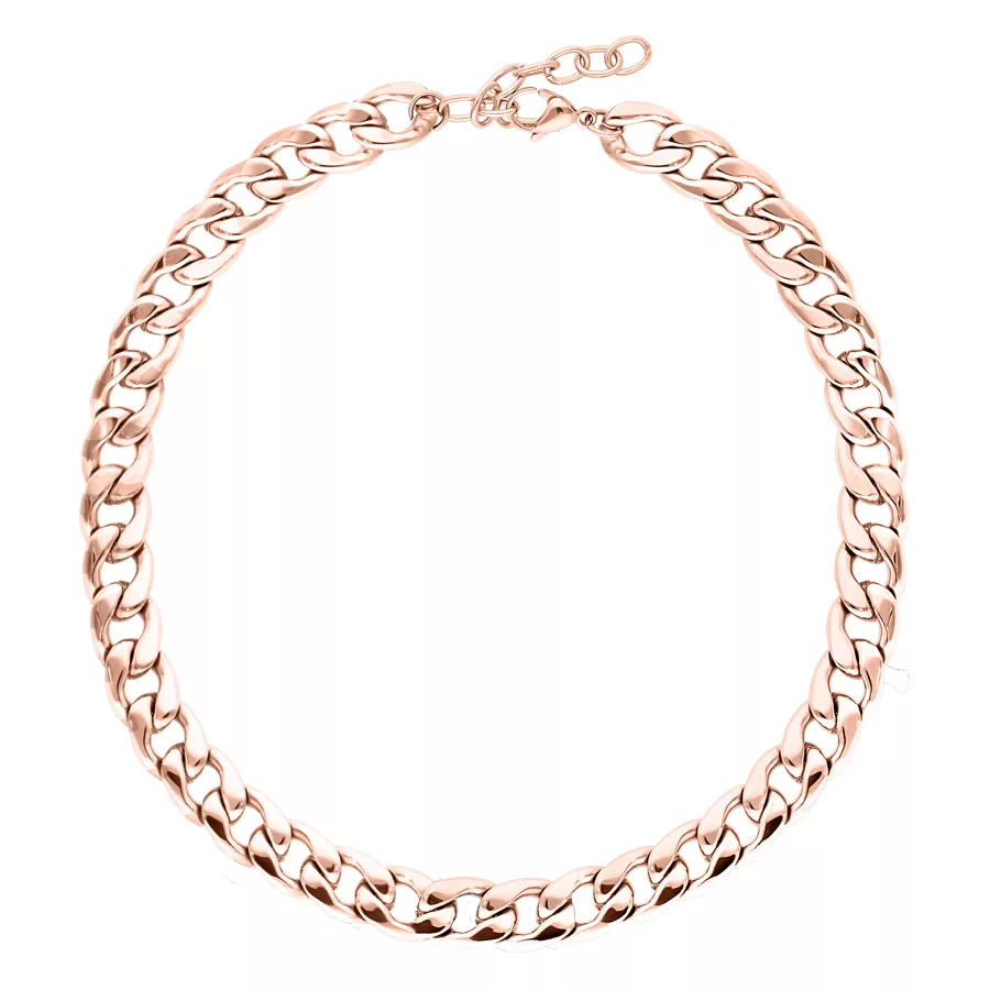 Collana chunky in oro rosa in acciaio chirurgico 316L su sfondo bianco