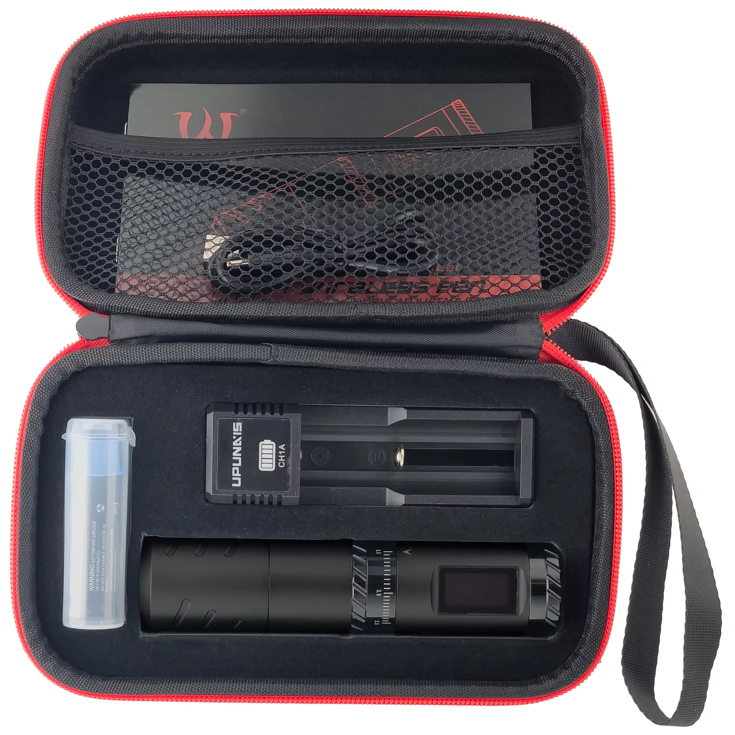EP101 Wireless Pen Machine nel trasporto valigia EP101 Wireless Pen Machine nera in valigia aperta con caricabatterie e accessori