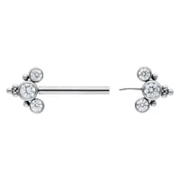 Sonya Barbell argento con cristalli, 14 mm Barbell argento con cristalli chiari, vista frontale e laterale su sfondo bianco