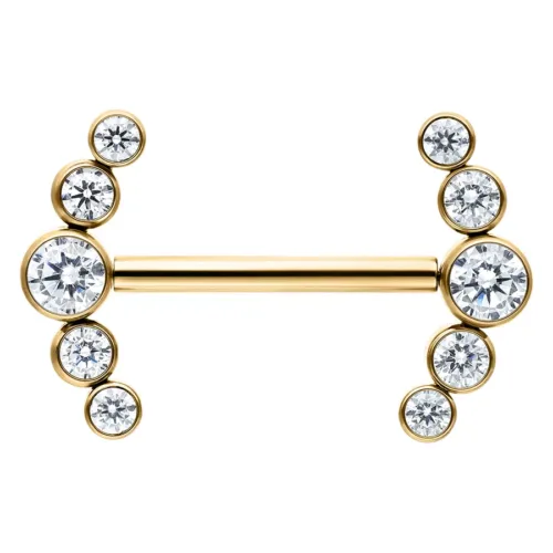 Barbell dorato con cristalli scintillanti su sfondo bianco
