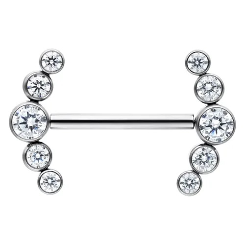 Barbell in argento con cristalli chiari, disposti simmetricamente