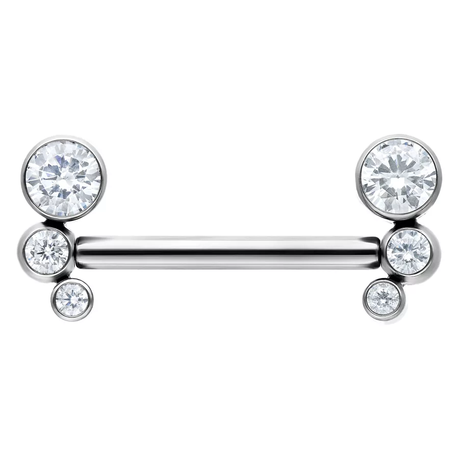 Amalia Barbell con cristalli Piercing a barbell in argento con cinque cristalli chiari, orientato orizzontalmente