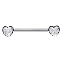 Barbell a Cuore con Cristalli, Argento Barbell in argento con cristalli chiari a forma di cuore su sfondo bianco