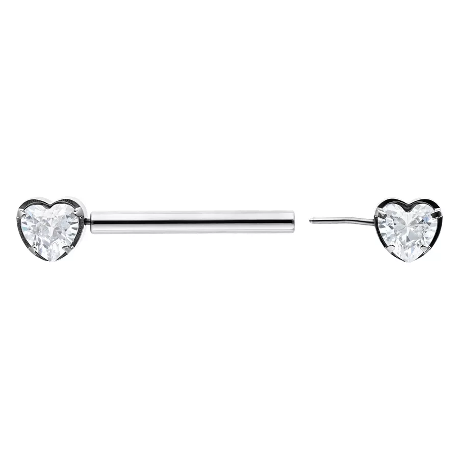 Barbell a Cuore Argento 12 mm Barbell a cuore argento con lunghezza di 12 mm, un cuore e una barra a cuore su sfondo bianco