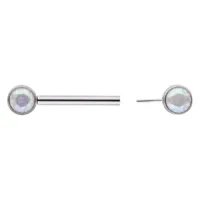 Barbell in argento con cristallo Aurora Boreale Barbell in argento con cristallo rotondo Aurora Boreale, vista frontale