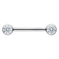 Barbell in argento con cristalli Barbell in argento con due cristalli rotondi chiari su sfondo bianco