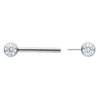 Barbell in argento con cristallo chiaro 14 mm Barbell in argento con cristallo chiaro, due viste su sfondo bianco