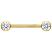 Barbell dorato con cristallo 12 mm Barbell dorato con estremità cristalline, su sfondo bianco