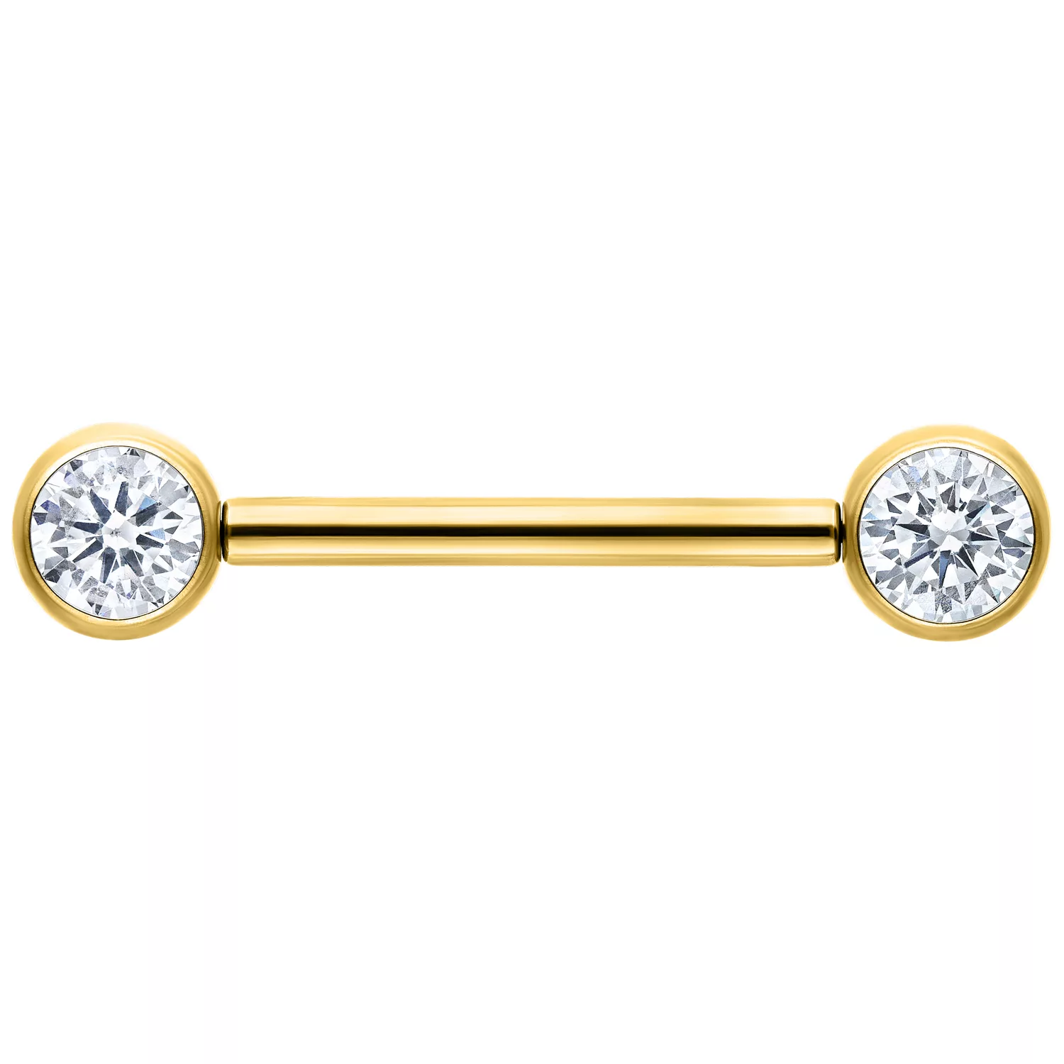 Barbell dorato con cristallo 12 mm Barbell dorato con estremità cristalline, su sfondo bianco