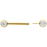Barbell dorato con cristallo chiaro, 12 mm Barbell dorato con cristallo chiaro, uno con asta e uno senza, su sfondo bianco